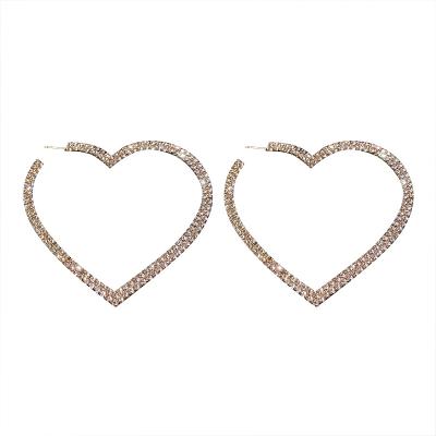 China TRENDY Exaggerated Full Diamond Large Heart Earrings Rhinestone Gold Filled Hoop Earrings 14k Gold for sale