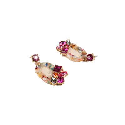 China FASHIONABLE European and American Personality Exaggerated Flower Inlaid Diamond Oval Earrings Acrylic Earrings for sale