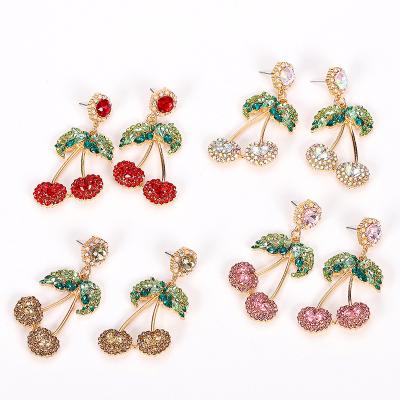 China FASHIONABLE luxury creative sweet charm savory full Diamond Crystal Cherry Fruit Earrings for sale