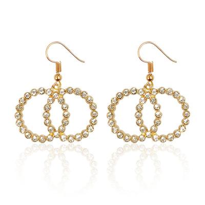 China TRENDY Fashion Diamond Circle Earrings and Exaggerated Rhinestone Double Ring Crystal Earrings for sale