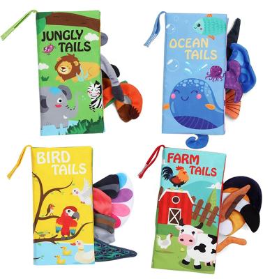 China Baby Educational Soft Toys Baby Touch and Feel Jungle Tail Washable Animal Cloth Book for Children Educational for sale