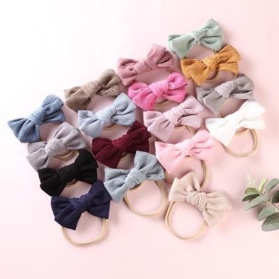 China Lovely Baby Hair Accessories Headband Pretty Corduroy Nylon Bow Attractive Colorful Fabric Popular Fancy Headband for sale