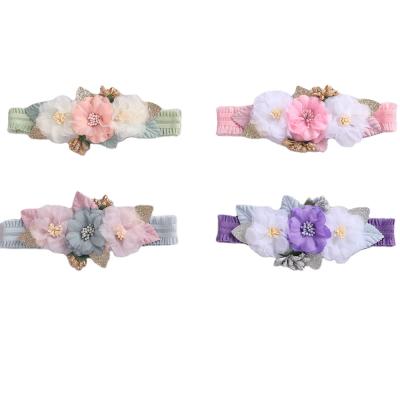 China European and American fashion children's newest non-trace flowers elastic handmade headband for sale