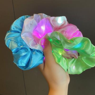 China 2022 New Fashion Large Intestine Hair Ring Candy Color Night Light Sporty Glowing Satin Silk Scrunchies Flash Led Hair Ties for sale