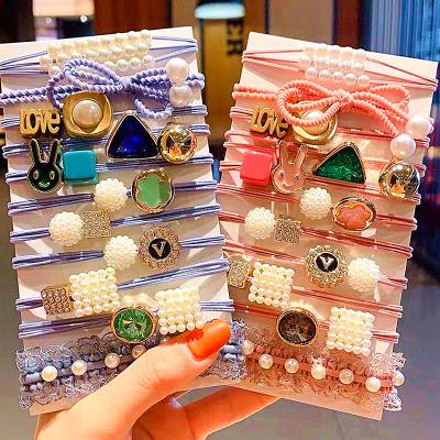 China 2020 Wholesale Korean Fashion Women Hair Rope Rhinestone Sporty Cheap Cute Hair Accessories Set Elastic Pearl Hair Bands Girls for sale