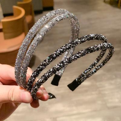 China 2021 Retro Double Layer Bling Sporty Headbands Women Hair Accessories Rhinestone Korean Thin Colorful Headbands Girl for sale