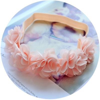 China Popular Girl Hair Circle Pink Chiffon Flower Hair Band Women Baby Headbands Girls Headband Cute Comfortable Elastic for sale