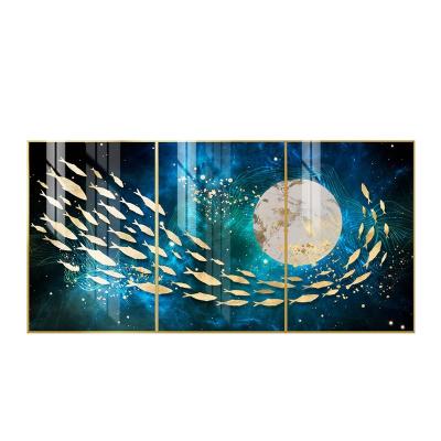 China American Style Bright Art Surrounded Design Custom Wall Fish Creativity Size Crystal Porcelain Painting for sale