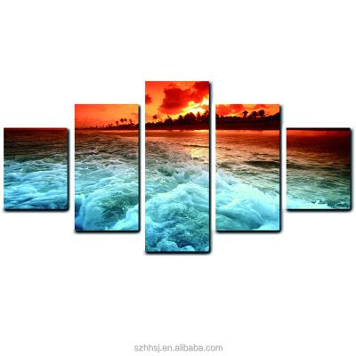 China International Organization for Standardization Canvas Print Wall Art Picture Modern Decoration and Custom 5 Piece Sunset Sea Wall PaintingPrints Decor for sale