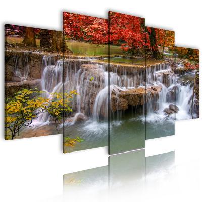 China International Organization for Standardization Waterfall Landscape Canvas Panel Decoration Custom Landscape Living Room Decorative Home Painting Picture Prints 5 Pieces Wall Art for sale