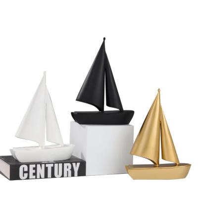 China Europe QJX Resin Home Decor Creative Lightweight Luxury Sailboat Opens Ornament For Home Office for sale