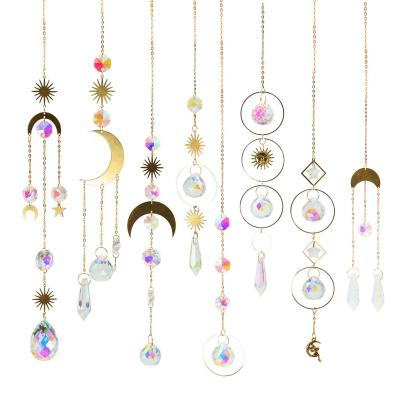 China China QJX Vintage Craft Glass Chandelier Pendants Prisms Moon Star Sun Catcher Decor for sale