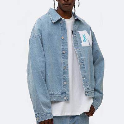 China New Plus Size Breathable Fashion Wash Jeans Top Patch Men's Embroidery Oversized Logo Denim Jackets Men for sale