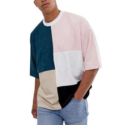 China Custom 100% Cotton Color Block Premium Anti-Wrinkle OEM T-shirts Men Oversized T-shirt for sale