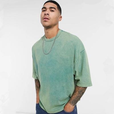 China Anti-Wrinkle Hip Hop Muscle Fitted Curved Edge Acid Washed Over Dyed Oversized Men's 100% Cotton T-Shirt Custom Logo for sale