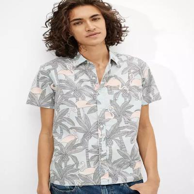 China 2021 New Fashion Breathable Tropical Short Sleeve Button Up High Quality Street OEM Custom Logo Printing Shirt Men's T-Shirts Use Mens Shirts for sale