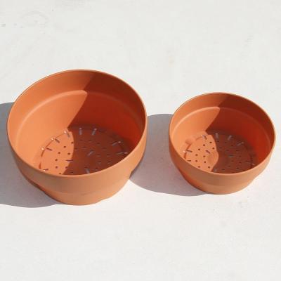 China Creative Eco-friendly Wholesale Plastic Clay Chinese Style Bonsai Pots Round Bottom Planters With Tray for sale