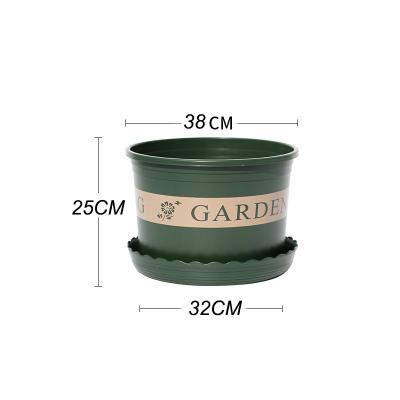 China 21L Eco-friendly Plastic Round Black Plastic Round Flower Garden Flower Garden Good Drainage Nursery Pots With Tray for sale