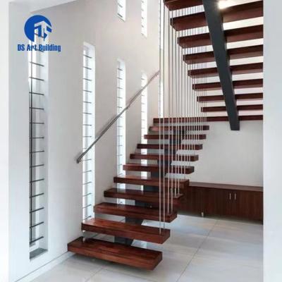 China Modern DS Customized Best Quality Wood Tread Stairs Walnut / Oak Wood Home Stairs for sale