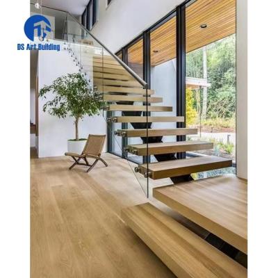 China Modern DS Customized Design Modern Stringer Straight Staircase Single Wooden Straight Interior for sale