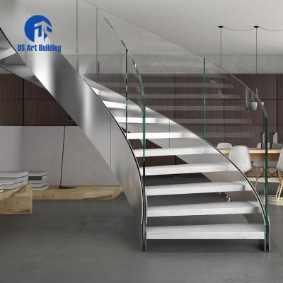 China Modern DS Customized Factory Price USA Standard Curved Stairs Curve Glass Enclosure Staircase for sale