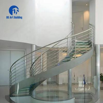 China DS Modern Luxury Curved Staircase Customized Home Installed Staircase Stainless Steel Enclosure Staircase for sale