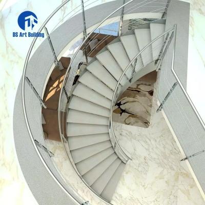 China DS Factory Price Modern Interior Double Beams Curved Wrought Iron Stairs With Stainless Steel Railing for sale