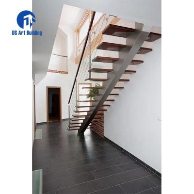 China Modern DS Customized Steel Stairs Modern Design Glass Fencing Wooden Stairs for sale