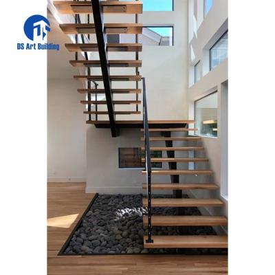 China DS Customized USA Standard Modern Indoor Straight Tread Wooden Glass Fencing Modern Light Wood Staircase Prefab LED Stairs for sale