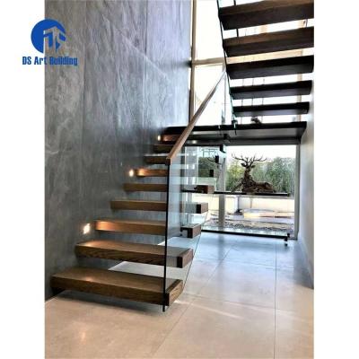 China DS Modern Custom Made Modern Wood Staircase Floating Straight Stairs Customized Interior Staircase Designs for sale