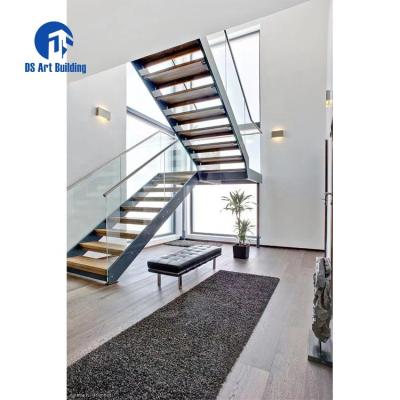 China Modern Double Stringer Wooden Tread Stairs Bedroom Interior Design DS Floating Staircase Modern Custom Staircase Design for sale