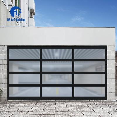 China DS Overhead Anti-theft Modern Security Black Aluminum Alloy Frosted Glass Garage Doors For Villa for sale