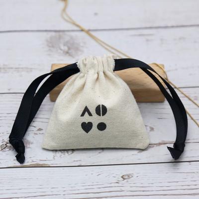 China Zipper Printing Logo Small Gift Canvas Jewelry Packaging String Pouch Drawstring Canvas Jewelry Pouch for sale