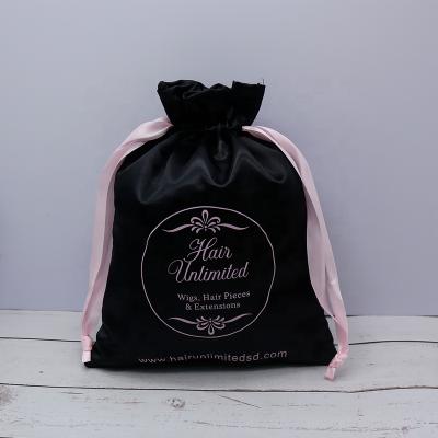 China Zipper Satin Pouch Logo Printed Customized Black Satin Promotional Drawstring Pouches Bag for sale