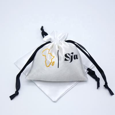 China Zipper Wholesales Custom Satin Medium Bag Durable Jewelry Drawstring Satin Pouch With Logo Printing for sale