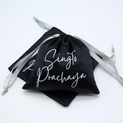 China Custom Black Zipper Satin Suction String Bag Customize Logo Dust Bag Satin Drawstring Pouch for sale