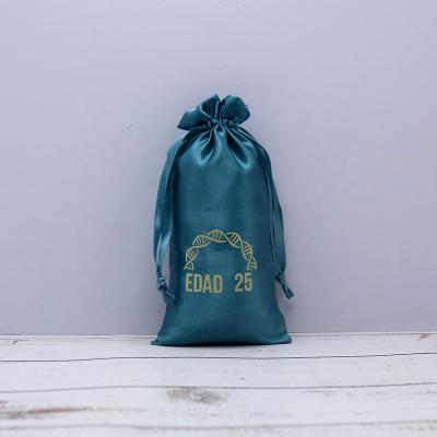 China Zipper Accept Logo Blue Satin Gift Pouch Customized Personalized Your Logo Printed Satin Drawstring Bags for sale