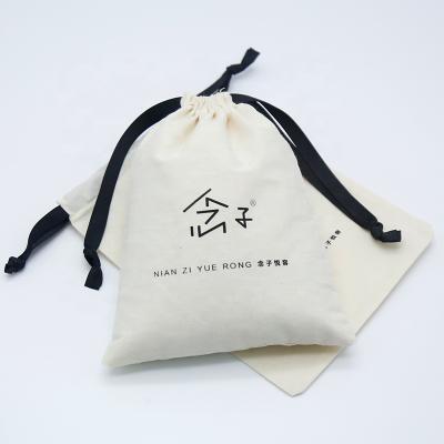 China Custom Logo Muslin Bag Gift Packaging Custom Size Cotton Drawstring Pouch Bag Recyclable for sale