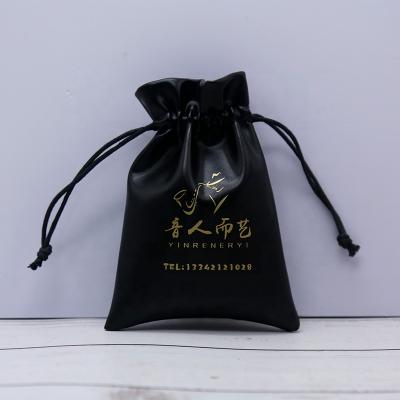 China Fashion Drawstring Bag Black Pu Pocket Faux PU Leather Drawstring Pouch for sale