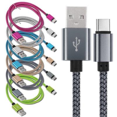 China Single Color Nylon Braided Fast Charging Type C Data Cable 2 A Aluminum Alloy Single Color Nylon Braided Data Cable for sale