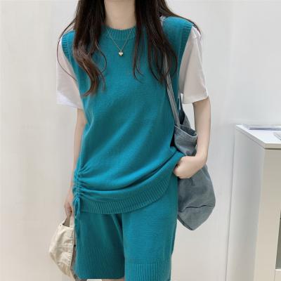 China Anti-Static Casual Knitted Two Piece Women Sets Summer Sleeveless Knitted Tank Tops And Shorts 2 Pcs Medium Sweater Vest Fits Streetwear for sale