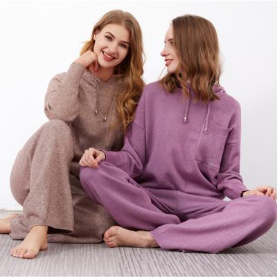 China Women Viable Casual Knitted Two Piece Sets Winter Sportwear Warm Thick Sweater Long Sleeve Hooded Sweatshirts Pants Straight 2 Pcs Suits for sale