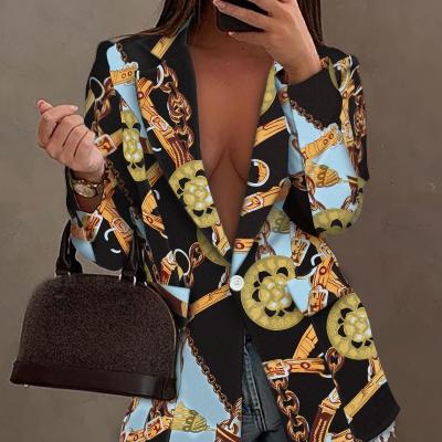 China 2021 Autumn Winter Female Printed Casual Anti-Static Jacket Women's Suits Coat Ourwear Blazer Women for sale