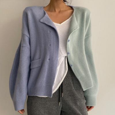 China Korea Autumn Winter Long Sleeve Breathable Cardigan Knitted Tops For Women Simple Gradient Color Thin O-neck Straight Jakcet Sweater for sale