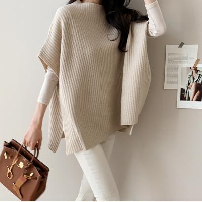 China Female 2021 Korea Autumn Bat Sleeve Shawl Slit Thick V-Neckline Loose Knitted Vest For Women Winter Breathable Chic Plus Size Sweater Vest Tops for sale