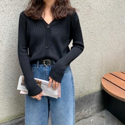 China Spring Breathable Autumn Female Elastic Slim Knitwear Sheath Long Shirt Crop Top Women Knitted Cardigan Solid Casual Knitted Sweater for sale