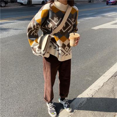 China Breathable Chic Lazy Shirts Autumn Winter Mori Girl Loose Wind Women's Sweater Knitted Female O-neck Diamond Ins Style Outwears New Pullovers for sale