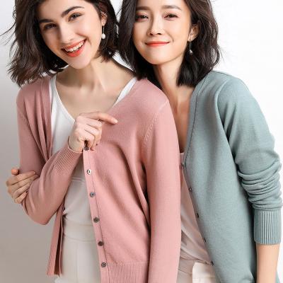 China Factory Wholesale Breathable Spring Solid Color Cardigan Ladies V-Neck Women Knitwear Thin Knitted Slim Sweater for sale