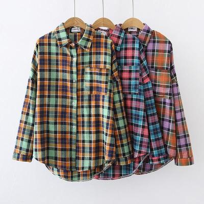 China Plaid Shirts Autumn Winter Loose Casual Female Retro Single-breated Blusas Women Long Full Sleeve Blusas for sale