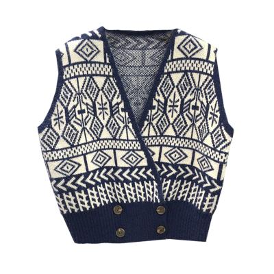 China Utumn Breathable Fashion Vintage Jacquard Cardigan Female Korean Sweater Vests Women Tank Top Women Sleeveless Sweater Knitted Vest for sale